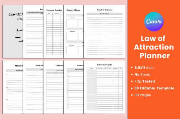Download Law of Attraction Planner Canva Interior - Law of attraction planner Collection