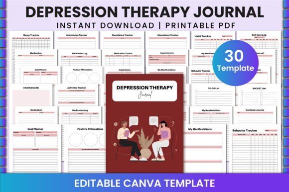 Download Depression Therapy Journal for Canva - Depression therapy journal Collection