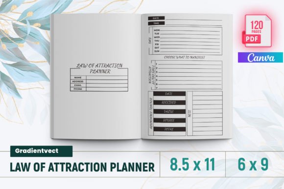 Download (KDP) Law of Attraction Planner Canva - Law of attraction planner Collection